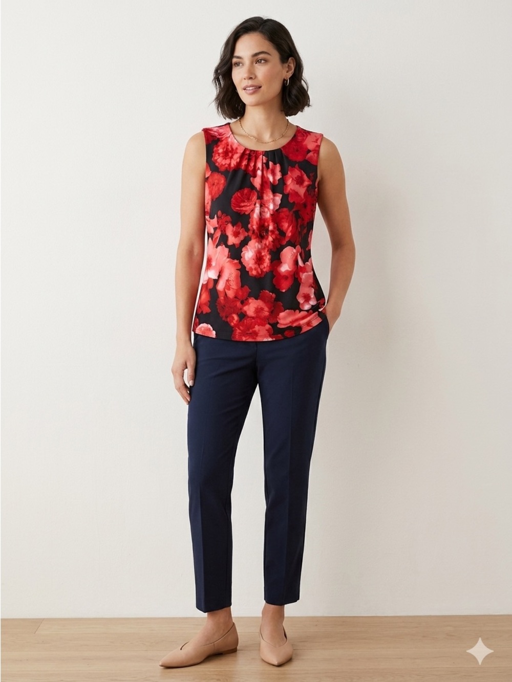 Calvin Klein Red and Black Floral Sleeveless Tank